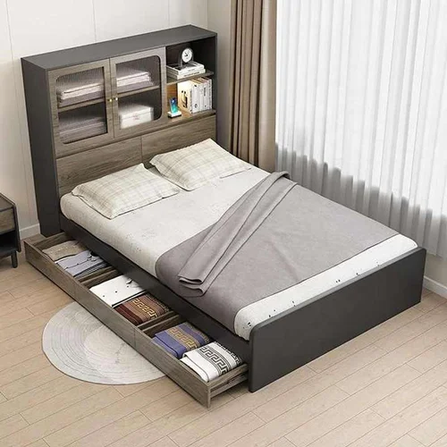 تخت خواب یک نفره مدل ویترین دار سایز 120×200 سانتی متر کاتن مدل 1580