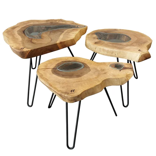 میز عسلی با چوب طبیعی مجموعه سه عددی کاتن مدل 105368