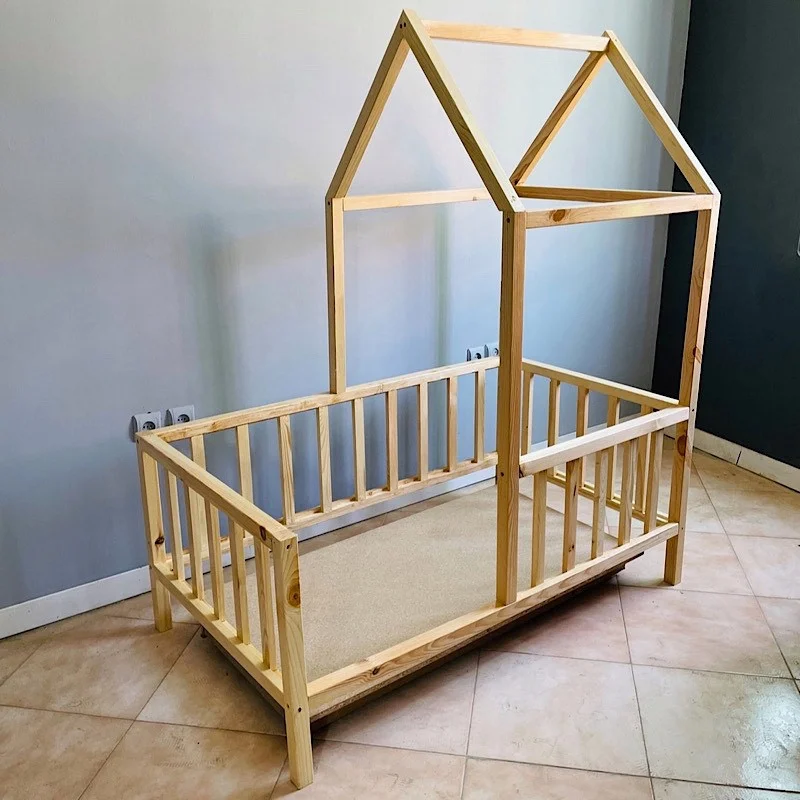 تخت خواب یک نفره روستیک دکور مدل کلبه سایز 90x190 سانتی متر کاتن مدل 1540