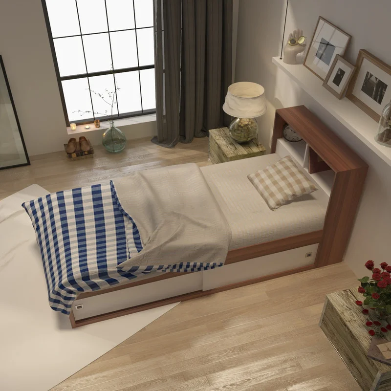 تخت خواب یک نفره مدل FH297 سایز 100x225 سانتی متر کاتن مدل 1557