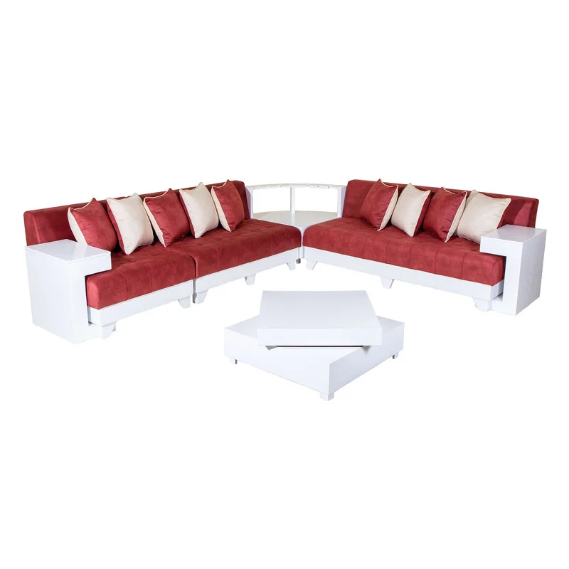 مبل ال راحتی 6 نفره دکورابو کد 100 به همراه میز جلو مبلی کاتن مدل 100418